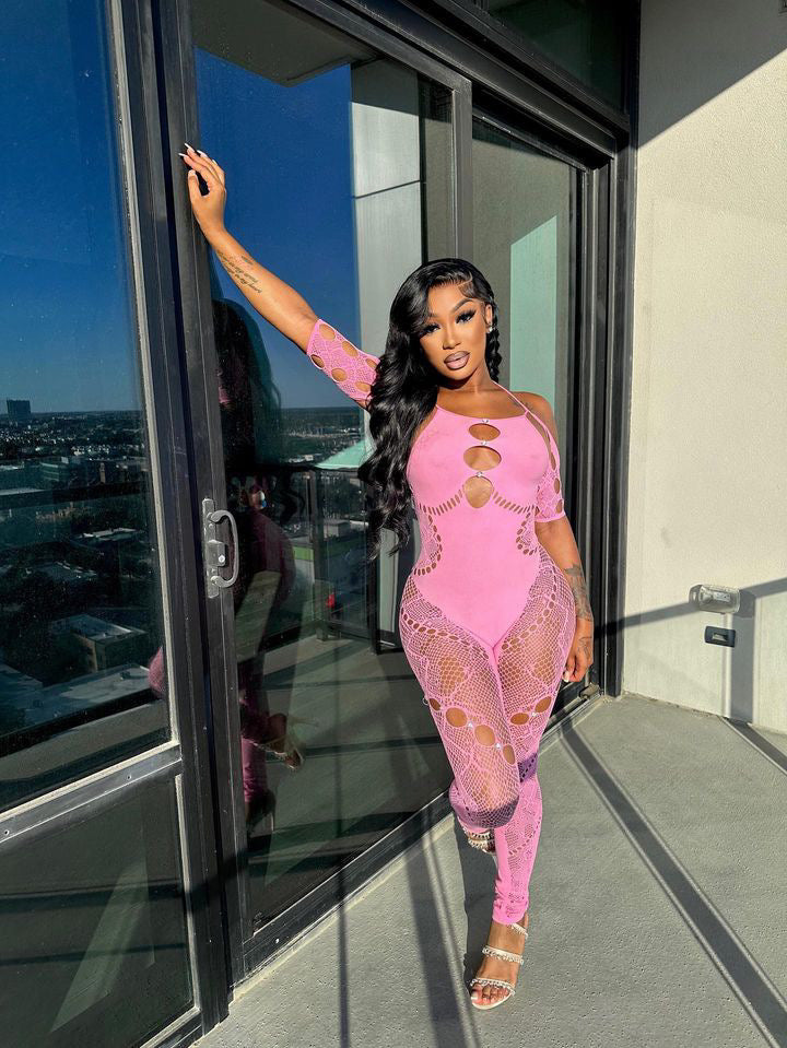 Stunna Lace Jumpsuit - Pink