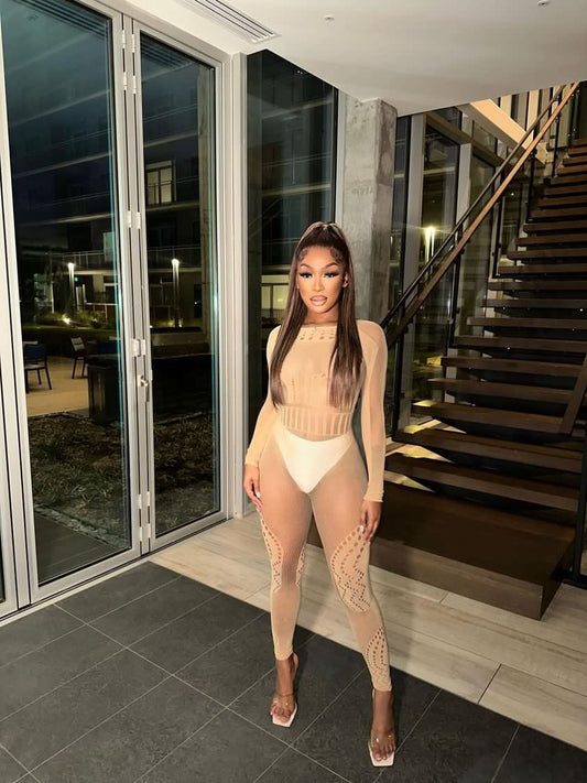 Fishnet Jumpsuit - Nude Sale